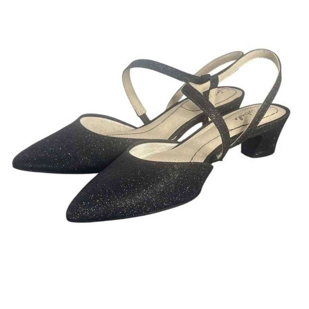 LifeStride Womens Black‎ Shimmer Slingback Kitten Heel Pointed Toe Pumps